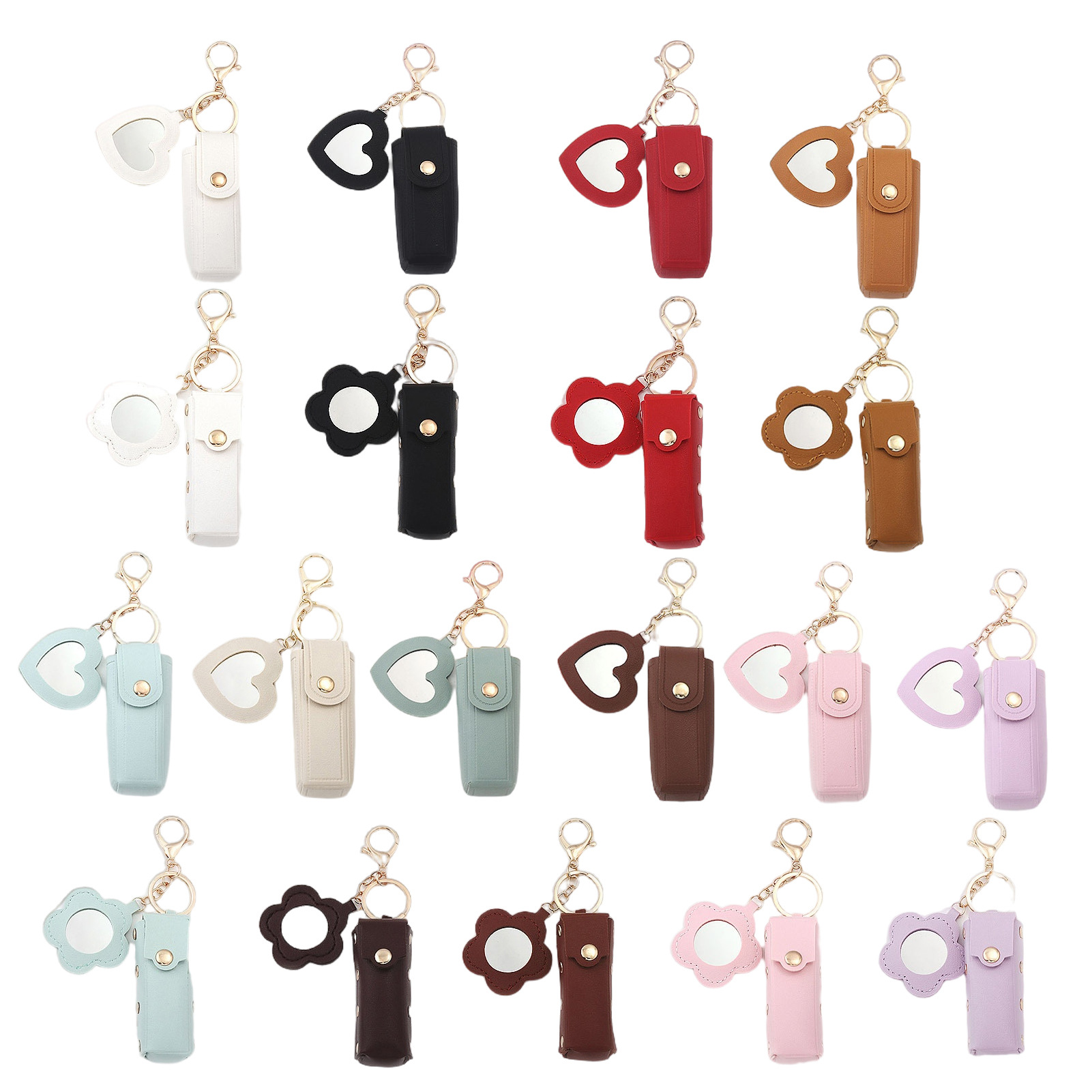 Portable Leather Lipstick Bag Makeup Pouch Lip Balm Bag Keychain Holder Lipsticks Protective Cover With Mirror