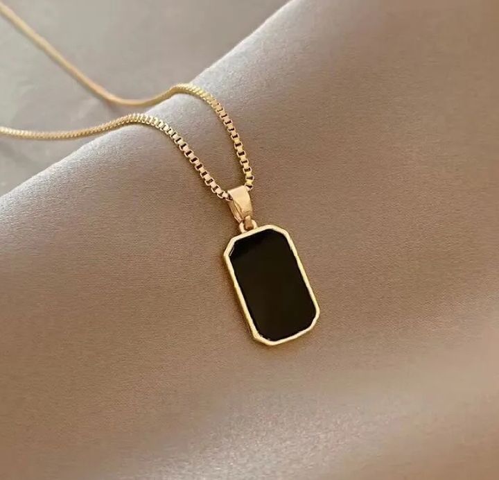 "Men's Stainless Steel Black Rectangle Pendant Necklace – Gold & Silver Chain