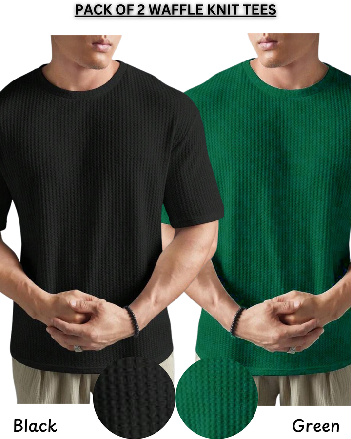 Pack Of 2 Waffle Knit Texture Tees For Men & Boys
