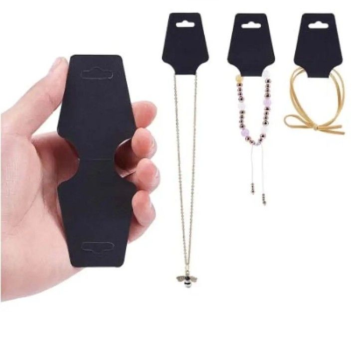 50pcs Foldable Necklace Bracelet Display Cards Pre-Punched Hanging Jewelry Price Tag Cards Holder Blank Kraft Paper Package Card