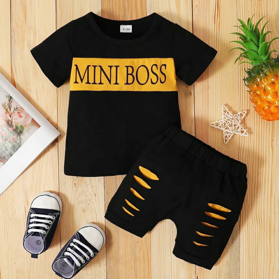 Mini Boss T-shirt And Short Pant For Kids Baby Boys And Baby Girls Round Neck Short Sleeves Tee Tops Clothes Set's Dresses Outfit Suit Jannat Store