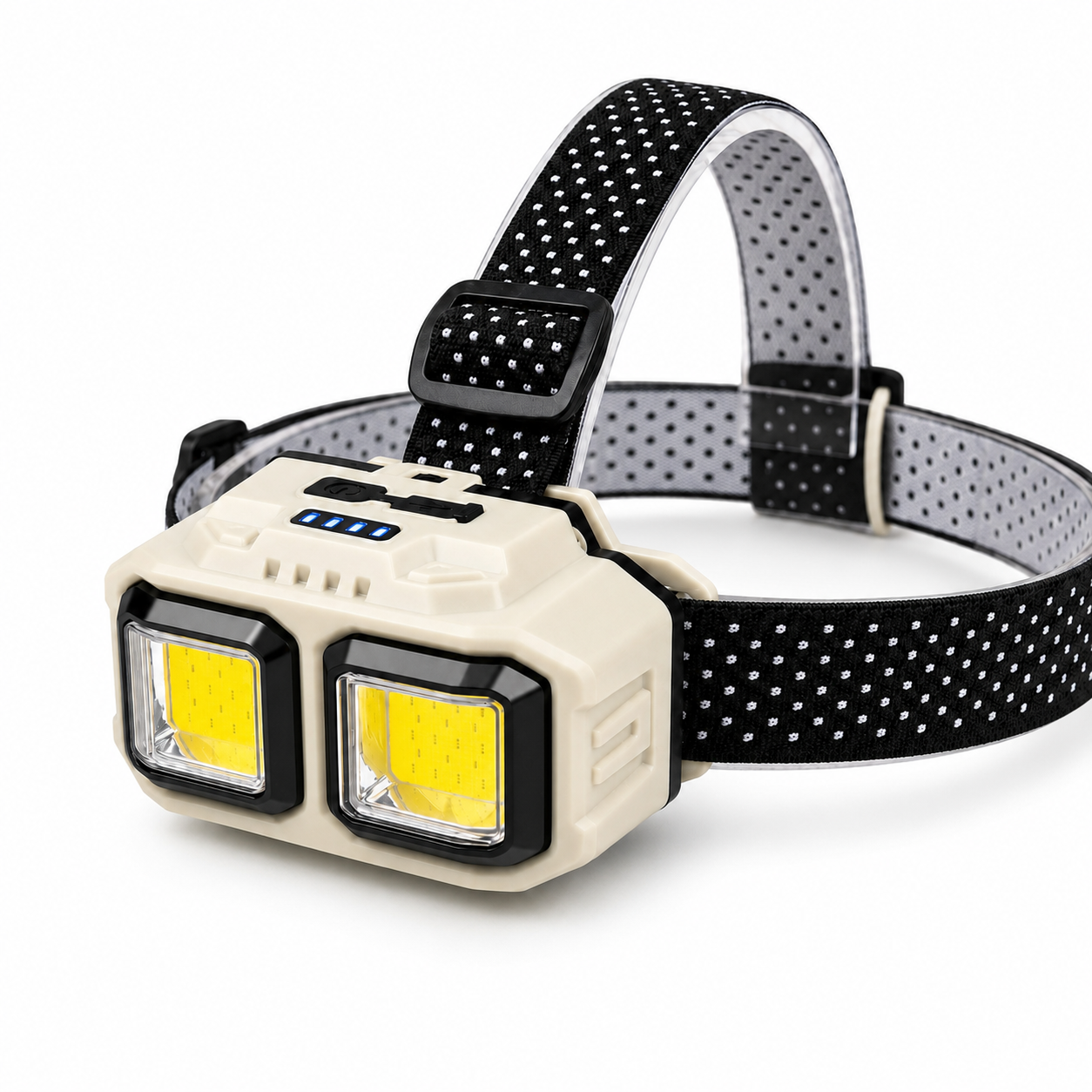 Rechargeable LED Headlamp with Dual COB Lights, Type-C Charging, Battery Indicator & Adjustable Headband - Head Torch for Camping, Fishing, Hiking & Work