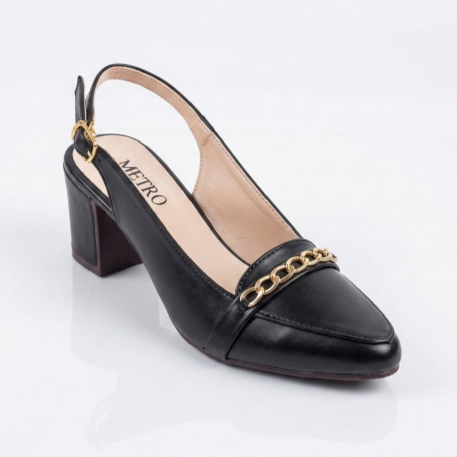 Women's Elegant Pointed-Toe Slingback Block Heels Shoes – Chic Gold Chain Accent Dress Court Shoes & Pumps in Multicolors