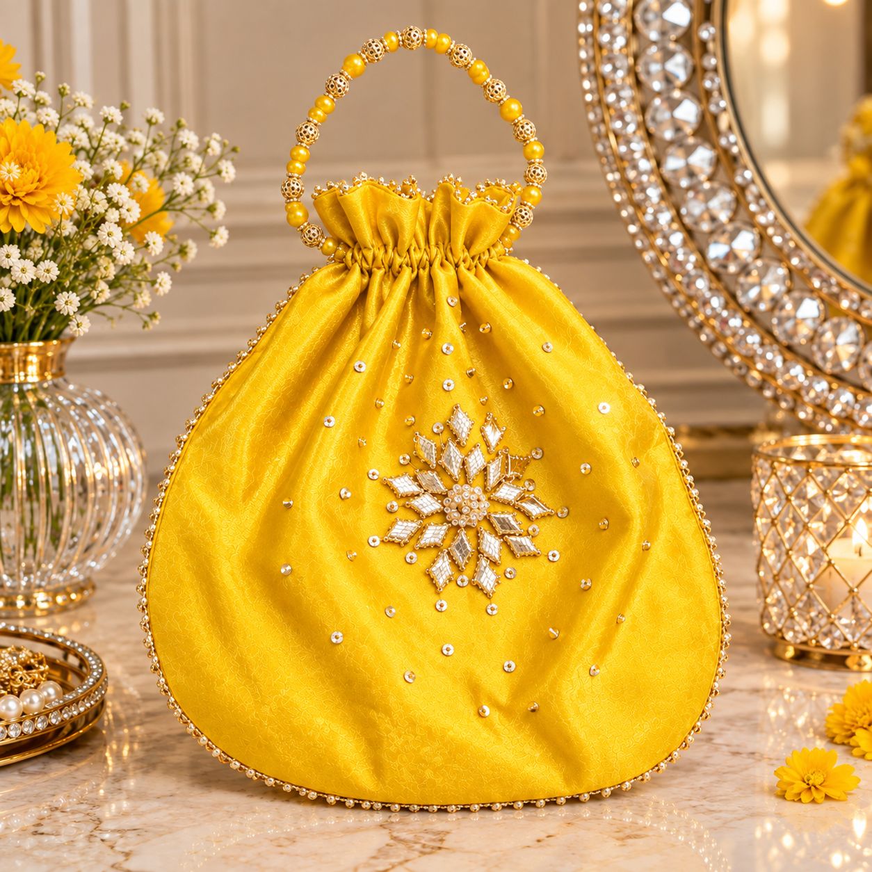 Fancy embroidered clutch/potli bag for wedding parties designer traditional potli gol bag with Handmade Gota work