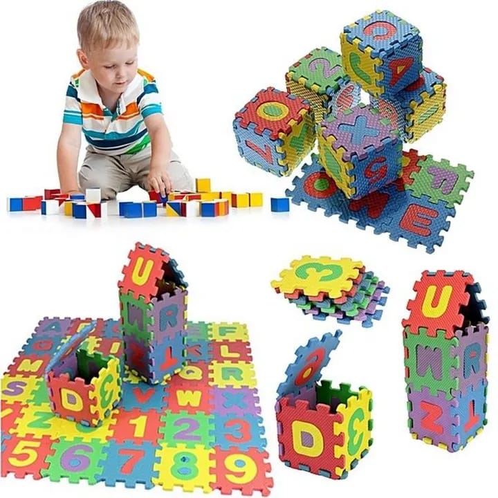 Kids Learning EVA Foam Puzzle Mat 36 Pcs Set – Alphabet & Number Interlocking Floor Play Mat for Children