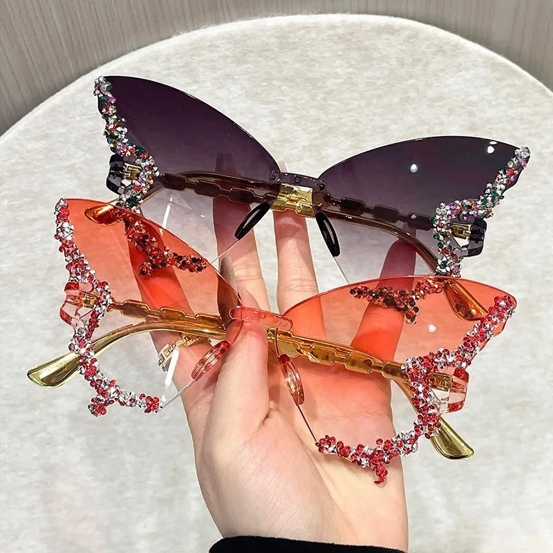 Butterfly Sunglasses Cat Eye Rimless Sun Glasses Popular Women Men Shades Big Sunglassesfemale Male Party Traveling Eyewear