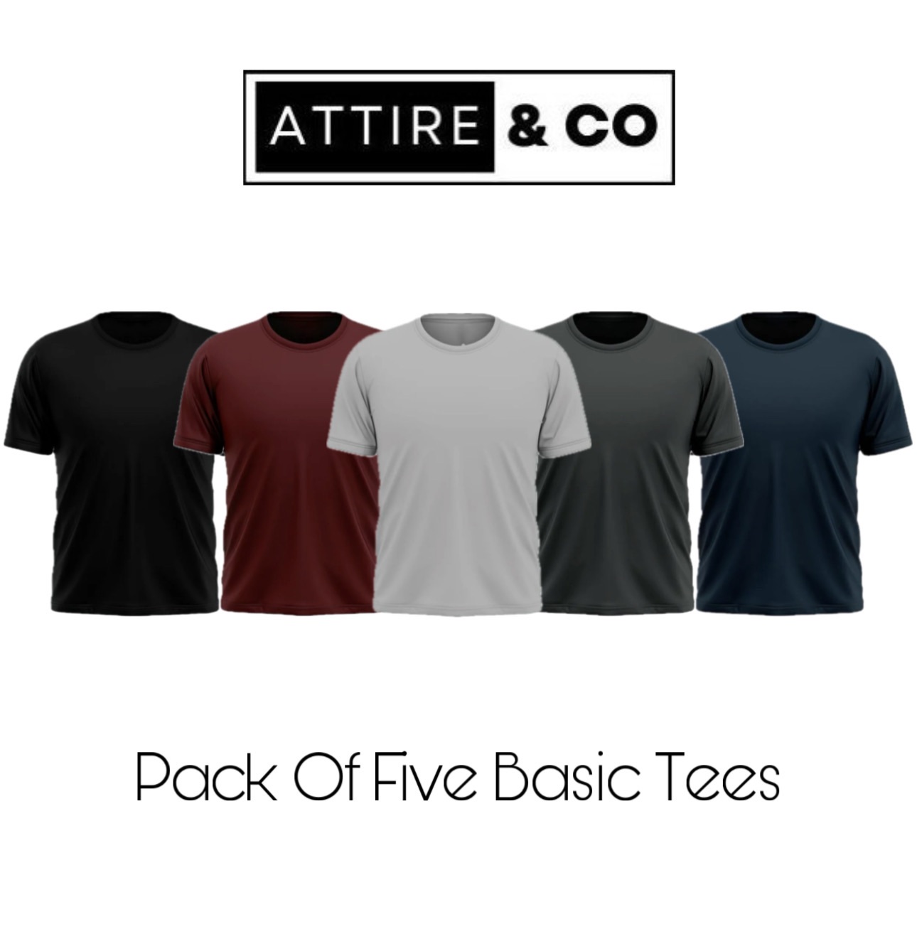 ATTIRE & CO NEW TRENDY SUMMER COLLECTION PACK OF FIVE PLAIN HALF SLEEVES TSHIRTS FOR MENS