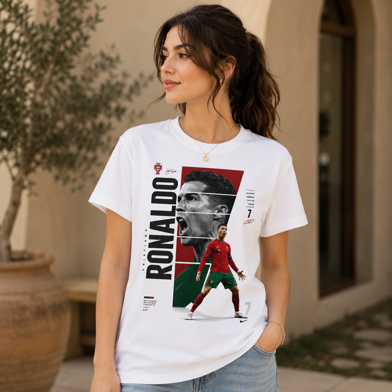 Cristiano Ronaldo CR7 Graphic Printed White Polyester T-Shirt for Men & Kids | Football Fan Tee | Portugal Soccer Shirt | Half Sleeve