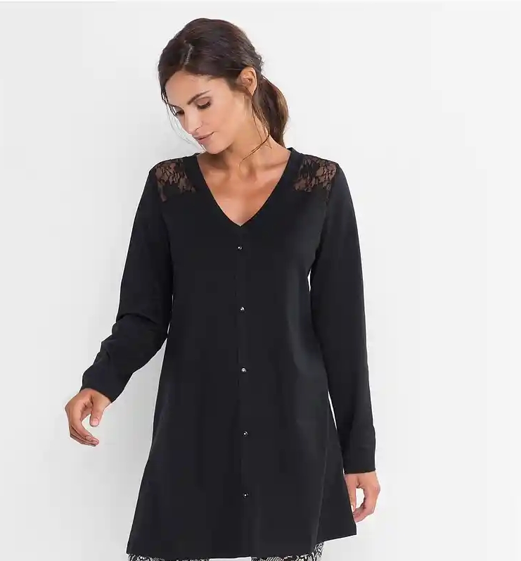 B90 black long shirt with shoulder lace for ladies