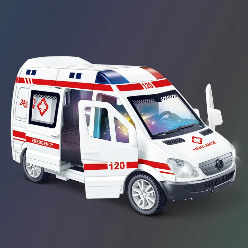 1:32 Mini Car Diecast Ambulance Fire-Truck Policecar Model Sound And Light Vehicle Simulation Collection  Toys