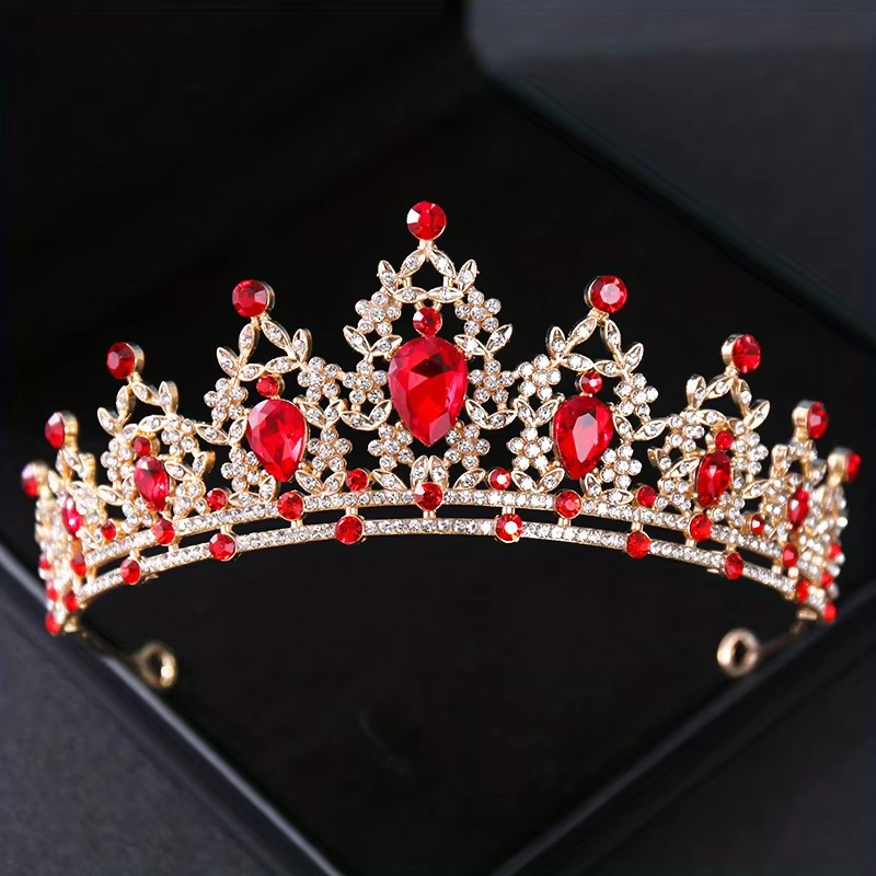 Red Rhinestones Flower Water Drop Crown Hairbands for Women Bridal Princess Tiaras for Party Wedding High-end Accessories  B