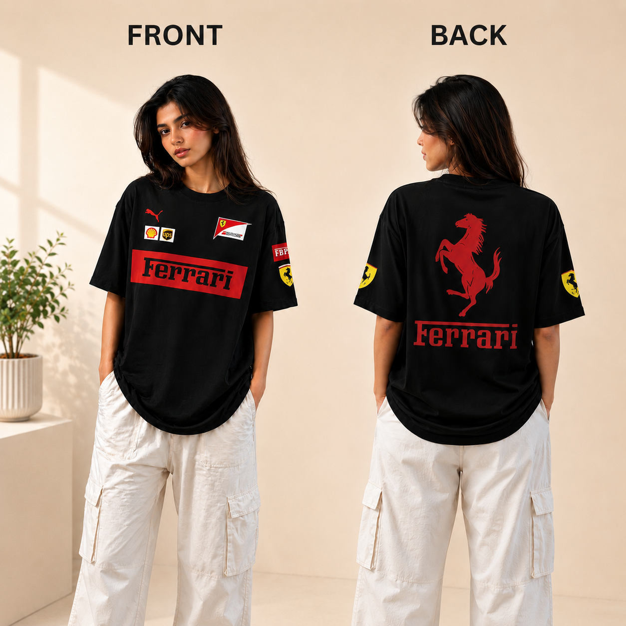 Ferrari Inspired Oversized Drop Shoulder T - for Women - Soft and Breathable Fabric