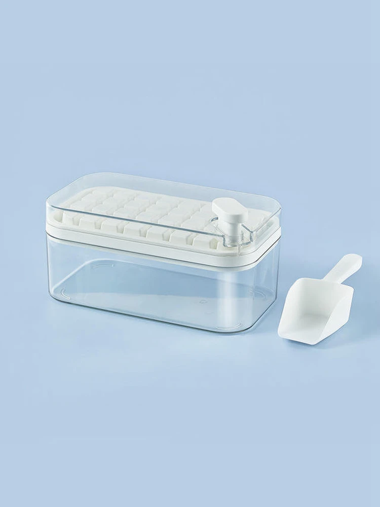 Silicone Ice Cube Tray Mould 32Grid Onebutton Presstype Easy Release Ice Box with Lid Shovel