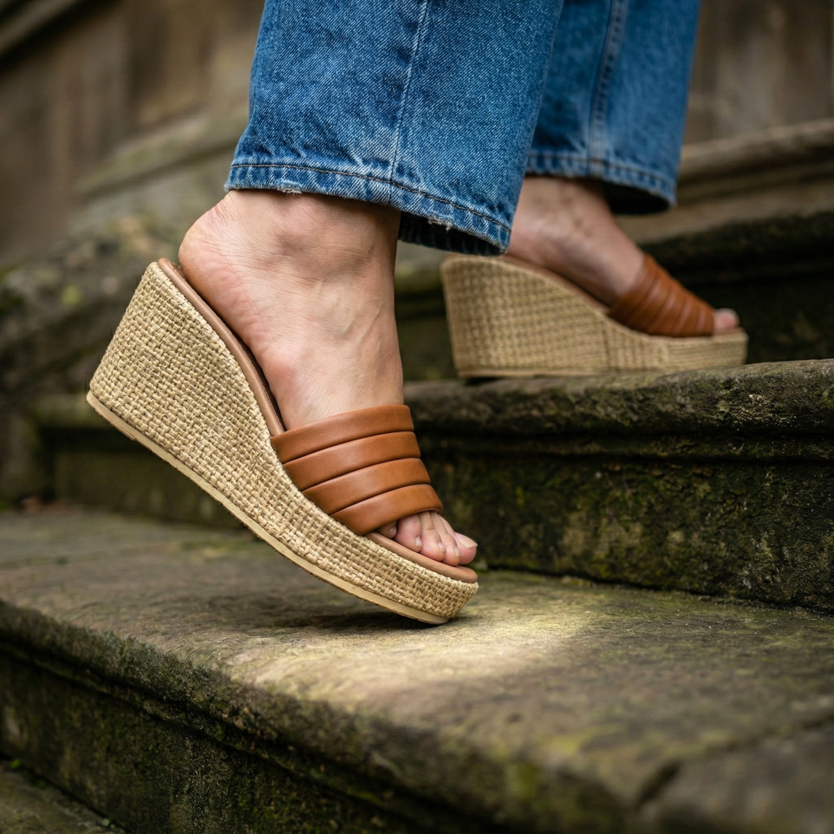 Sole & leather wedges sandals for women MS729