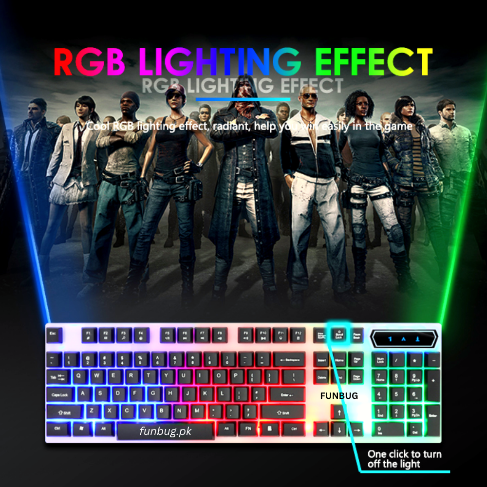 FunBug RGB Gaming Keyboard – Mechanical Feel Keyboard with FN Shortcuts, Waterproof Design, Rainbow Backlight – Gaming Key Board in Pakistan