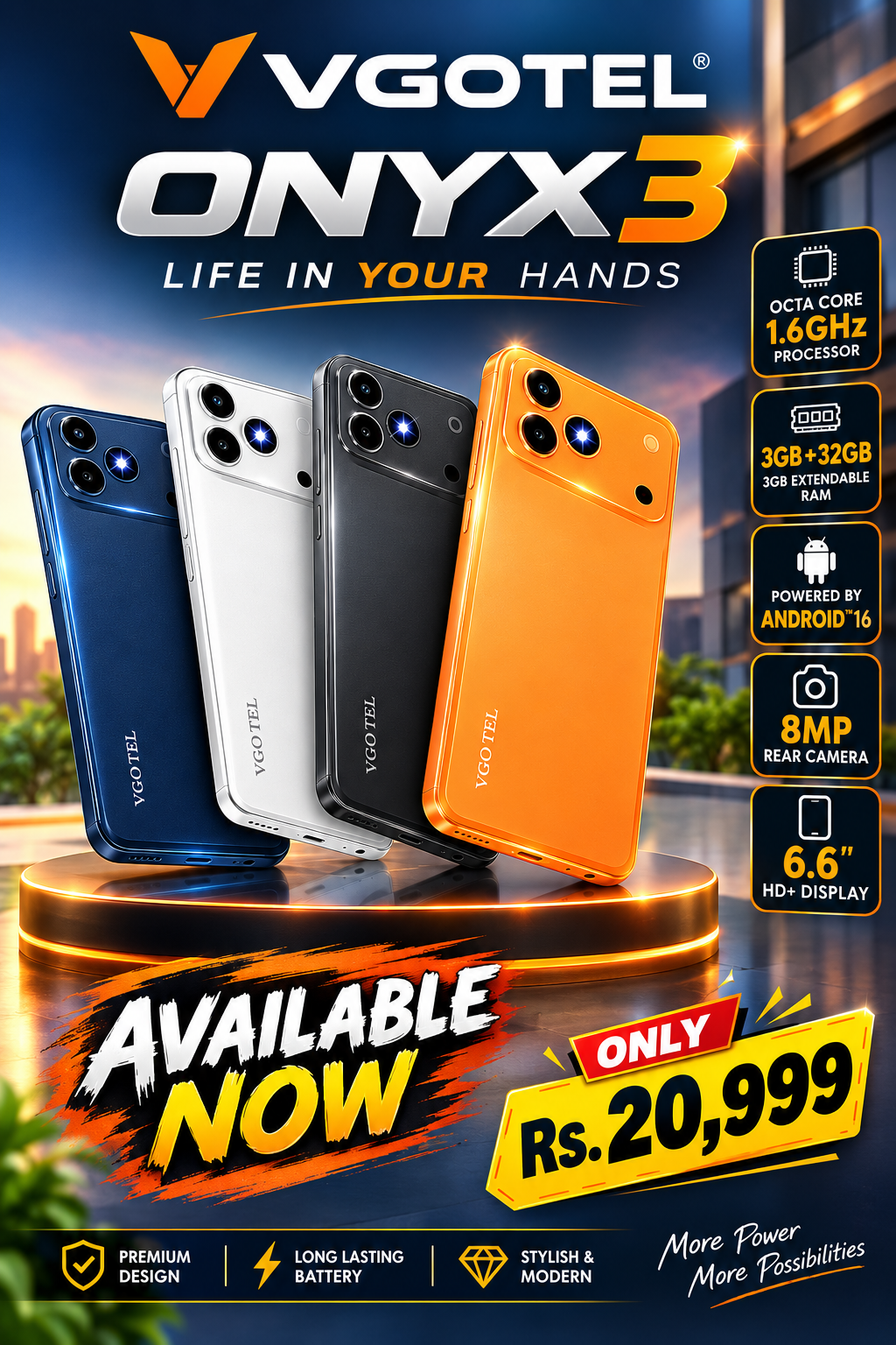 vgotel onyx3 3gb ram 32gb memory 6.6" hd plus display