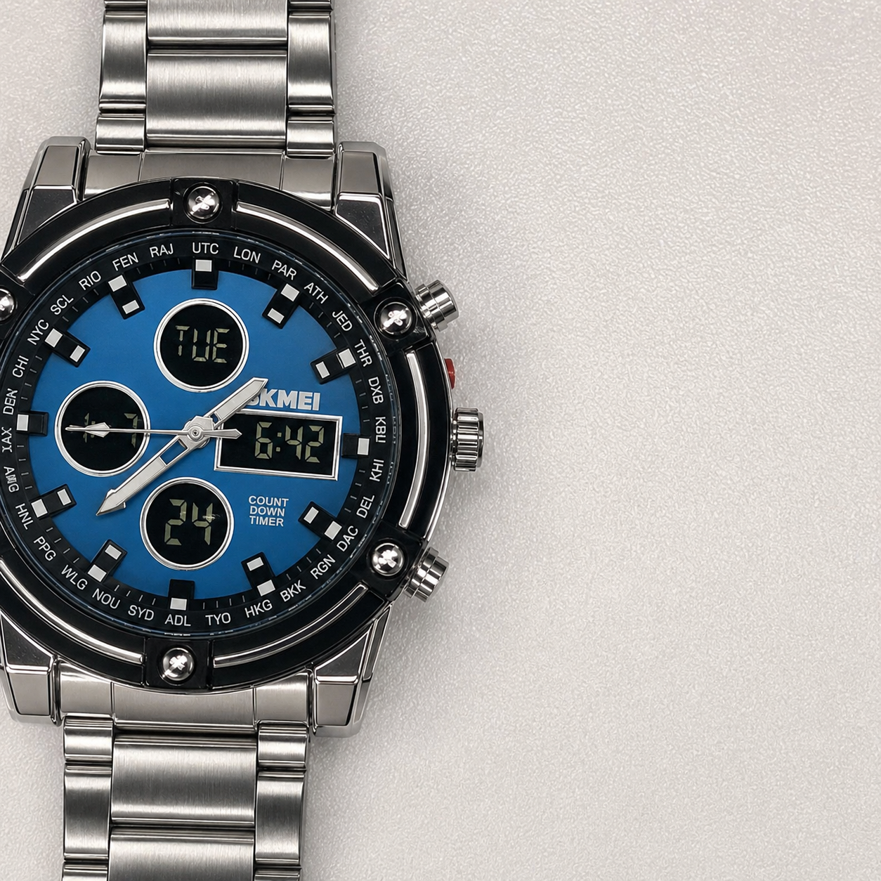 SKMEI 1389 Men's Analog Digital Watch Stainless Steel Waterproof.