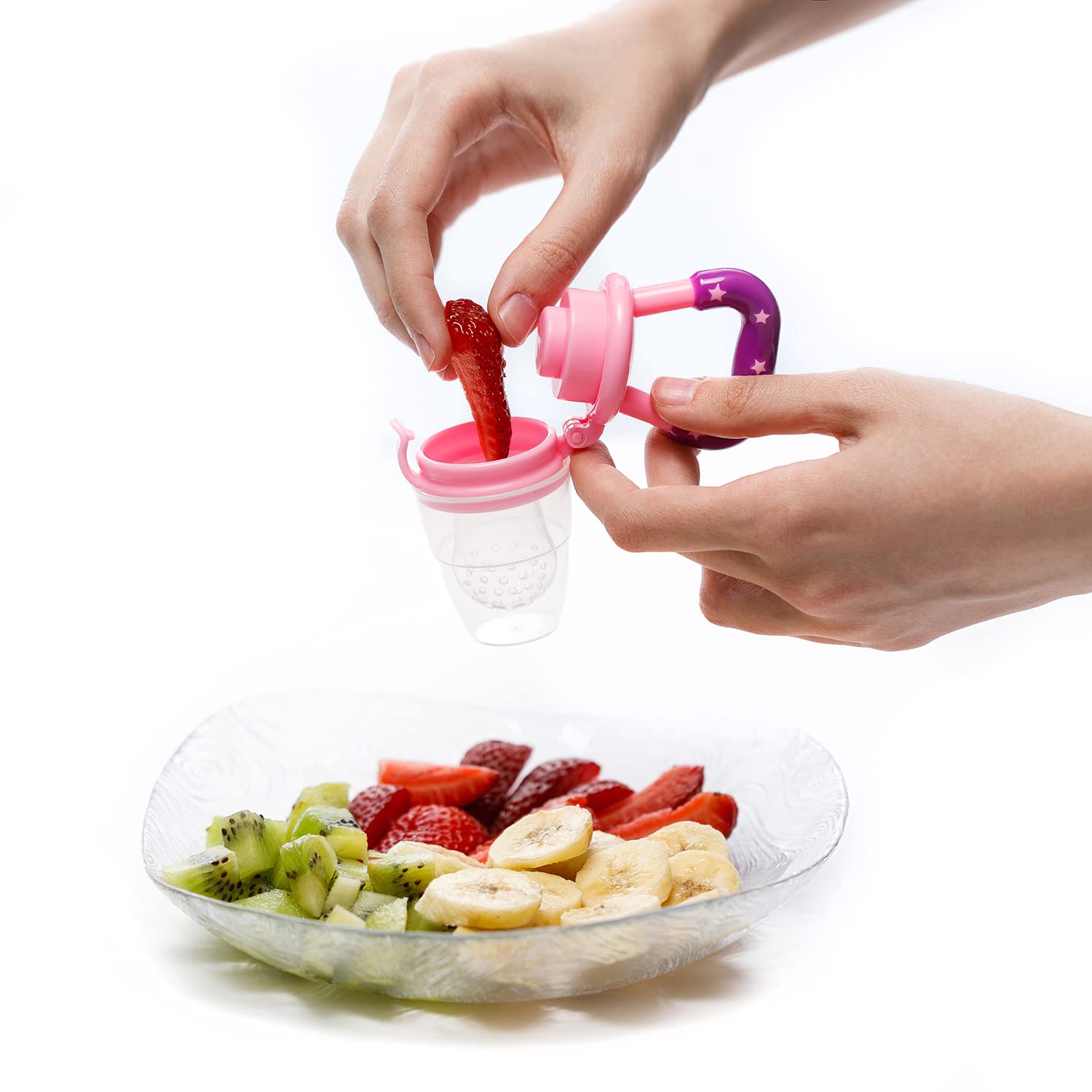 Baby Fruit Feeder Pacifier - 3 Pack | 2 Frozen Fruit Teething Pacifier & 1 Baby Food Spoon Feeder | Baby Silicone Feeder Pacifier | Teething Feeder, Baby Food Feeder Fruit Pacifier