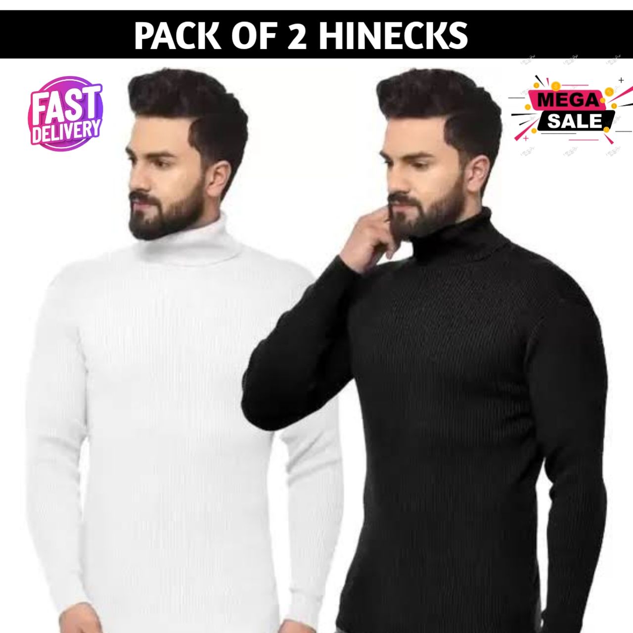 Pack of 2 Plain White Black Hineck for Men. New Design Hineck 2024