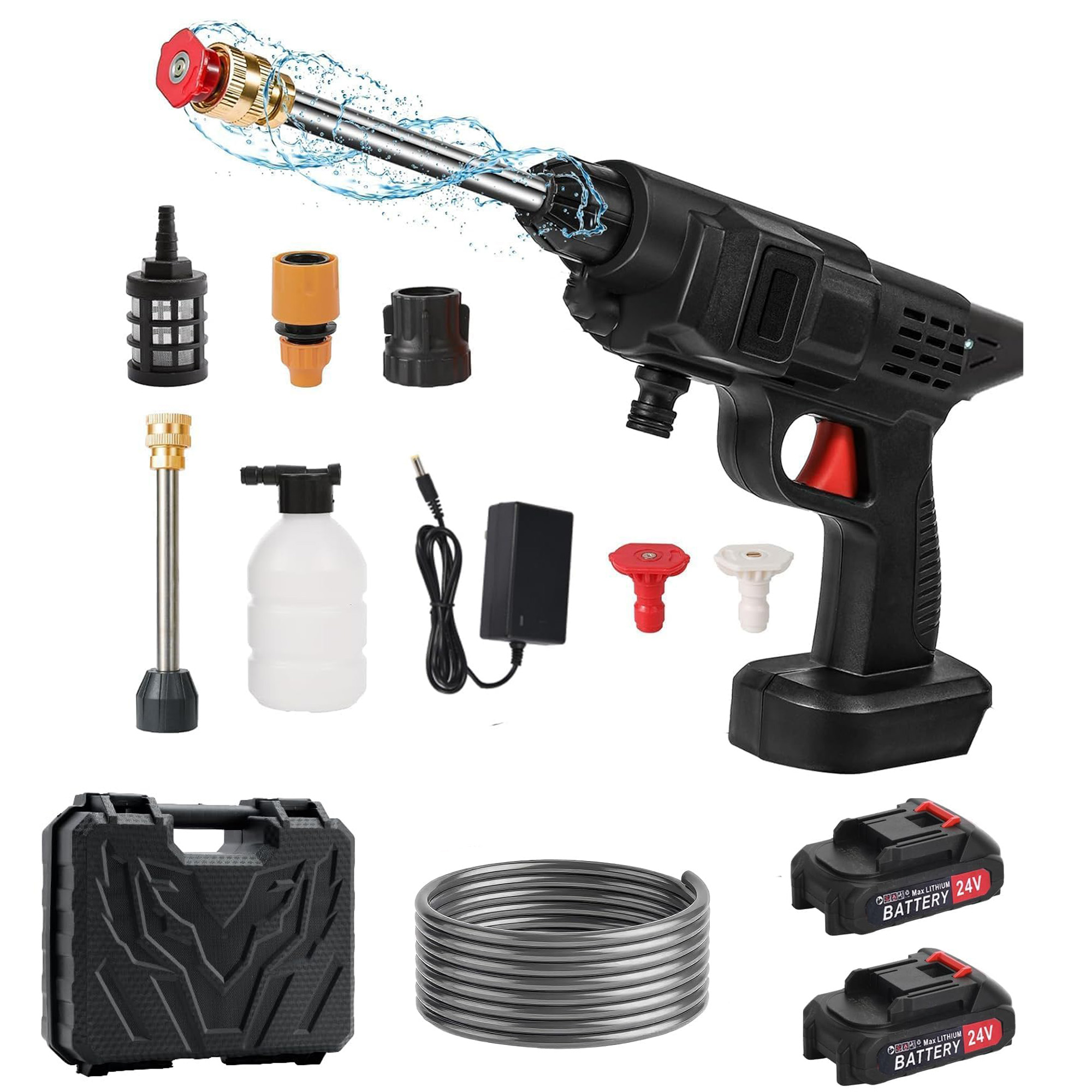 Pressure Washer Rechargeable 24V - Car Washer Pump - Pressure Washer Gun - Car Washer Gun - 30 Bar Portable Car Washer Gun High Pressure - Car Wash Spray Gun - Solar Panel Cleaner - Electric Pressure Pump Power Washer for Car,Fence,Wall,Floor Cleaning