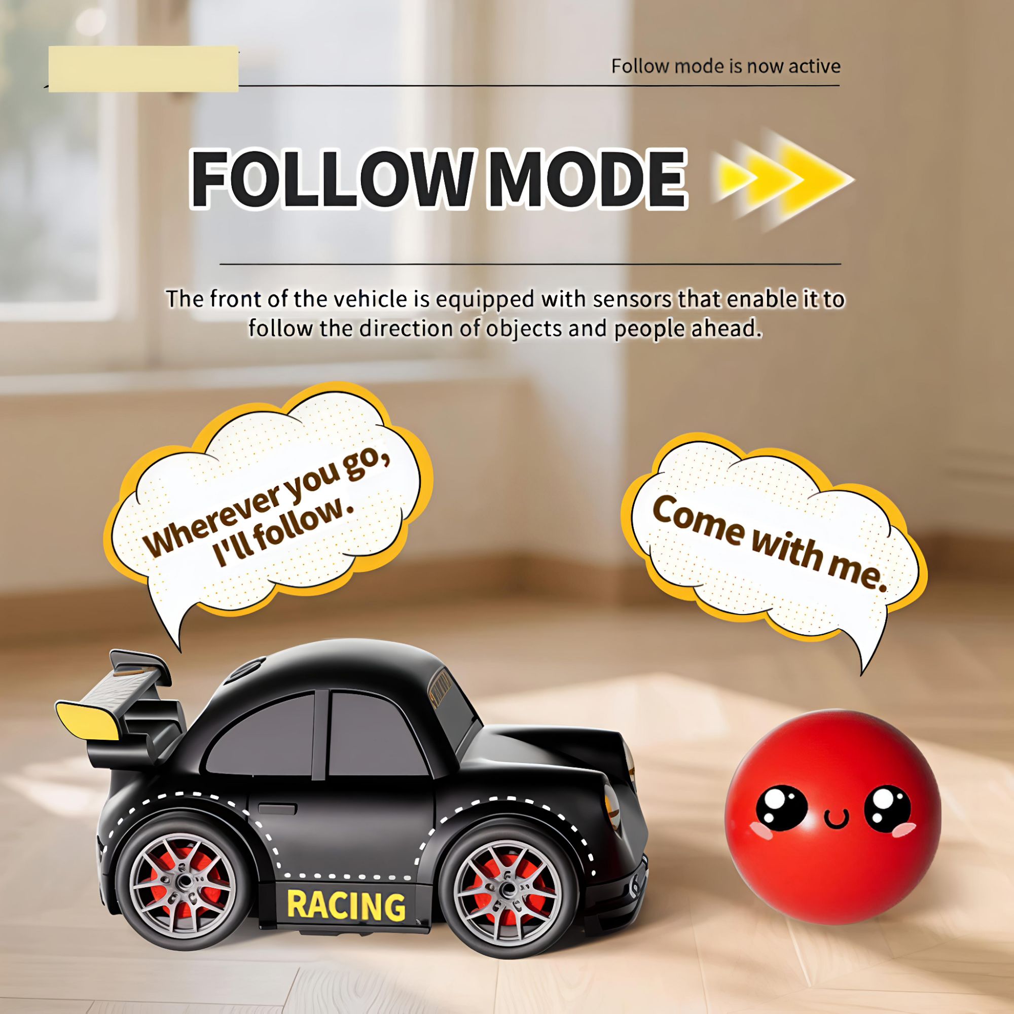 2.4GHz Remote Control Drift Car Rechargeable Mini RC Car With Gesture Control, Remote Control Follow & Escape Mode, LED Lights & Sound Effects, Kids Racing Toy Smart Induction Control Car