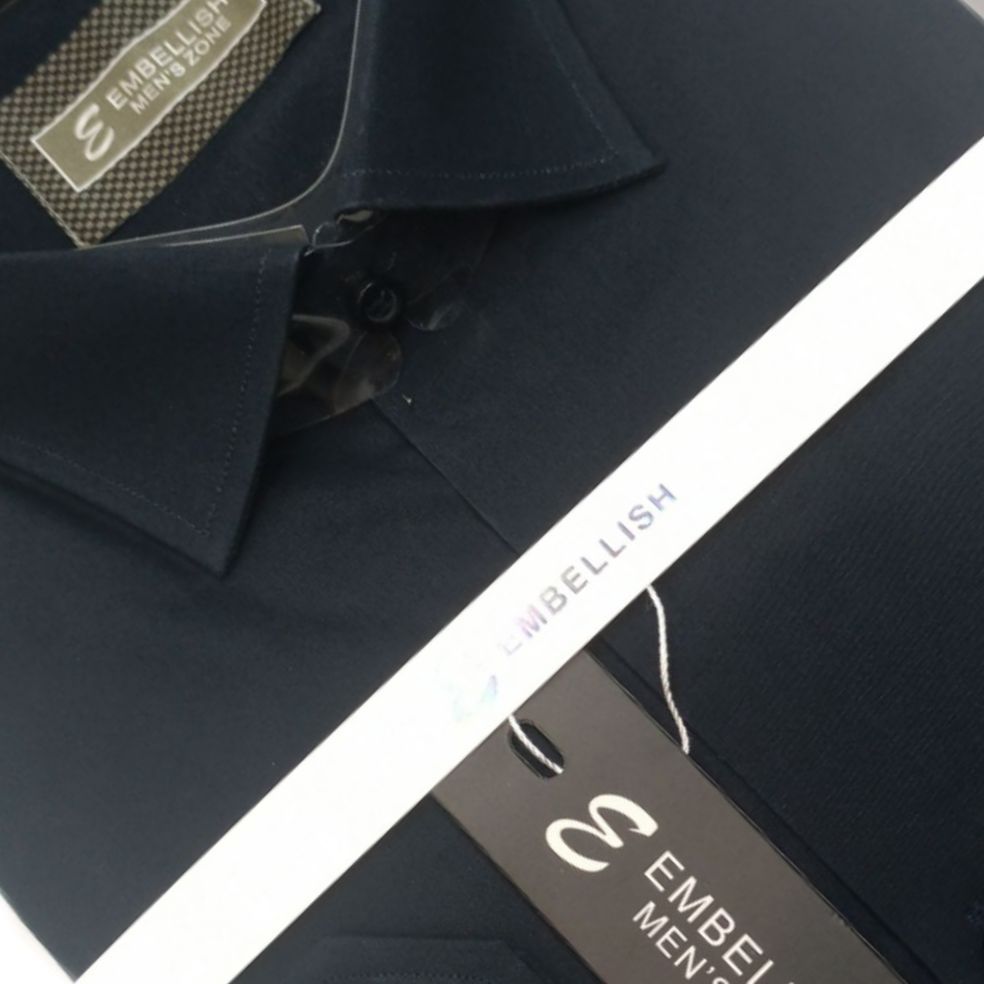 Embellish Blackish Blue Formal & Casual Dress Shirt For Men(Cotton)