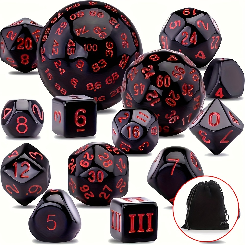 DND Polyhedron D3-D100 Dice Set (15 Pieces) for Roleplaying Tabletop Game with Drawstring Pouch