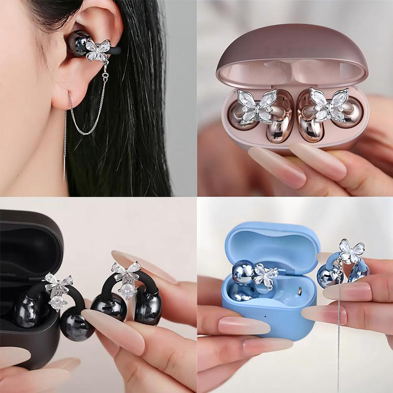 Trendy Butterfly Rhinestone Earbud Charms Earphone Clips For Open Ear Wireless Earbuds Jewelry Decoration For Girls 