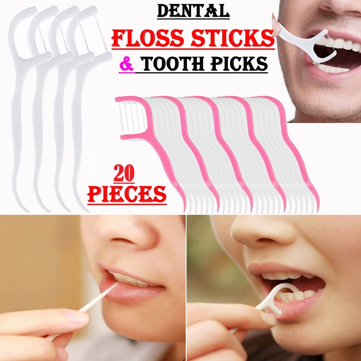 20Pcs 2-in-1 Dental Floss Sticks and Toothpicks Interdental Plaque Remover Compact Oral Hygiene Tool Removes Food Particles and Plaque Keeps Teeth and Gums Healthy Ideal for Daily Use Portable Design for Travel Effective Dental Care for Clean and Fresh