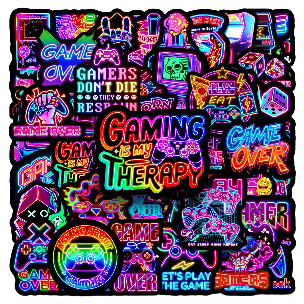 10/30/50pcs Neon Video Game Console Cartoon Stickers Cool Gamepad Graffiti Decal for Motorcycle Helmet Phone Sticker Classic Toy