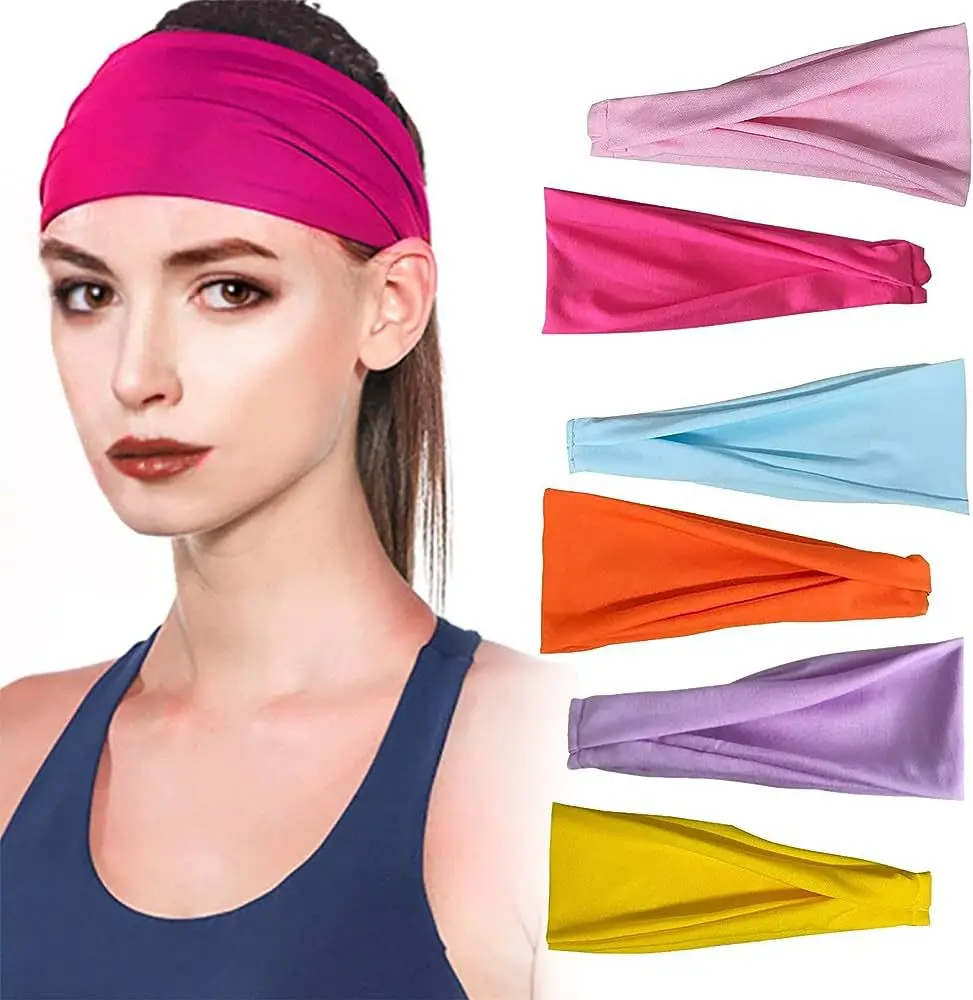 Pack of 3 Wide head band Sweat band stretch elastic cotton head band for  Unisex