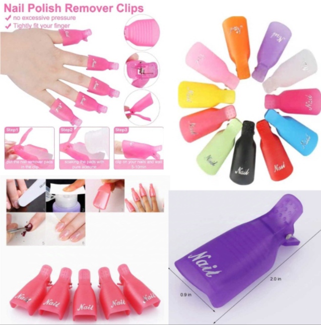 10 PCs Nail Acrylic Remover Clips Reusable Nail Art Soak Off Clip UV Gel Nail Polish Remover Wrap Cleaner