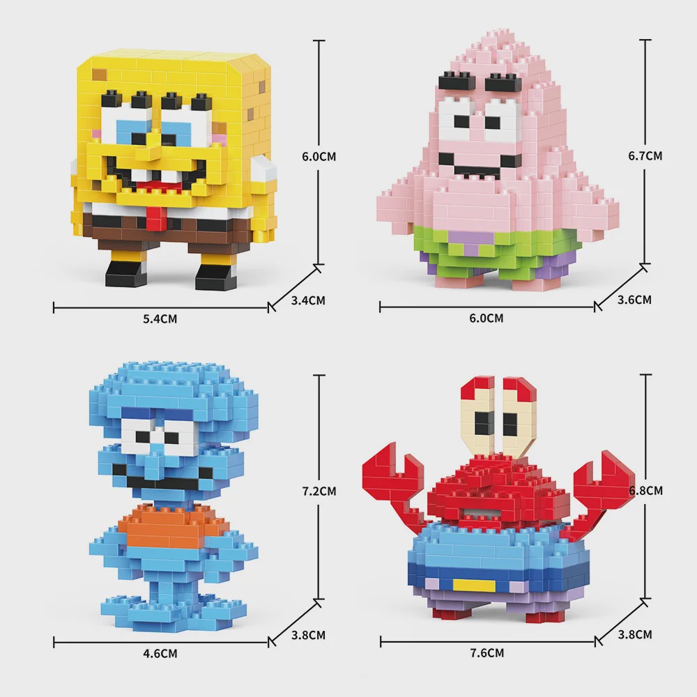 Yellow Sponge Cartoon Octopus Crab Mini Building Block Set - DIY Anime Character Brick Model for Desktop Decoration