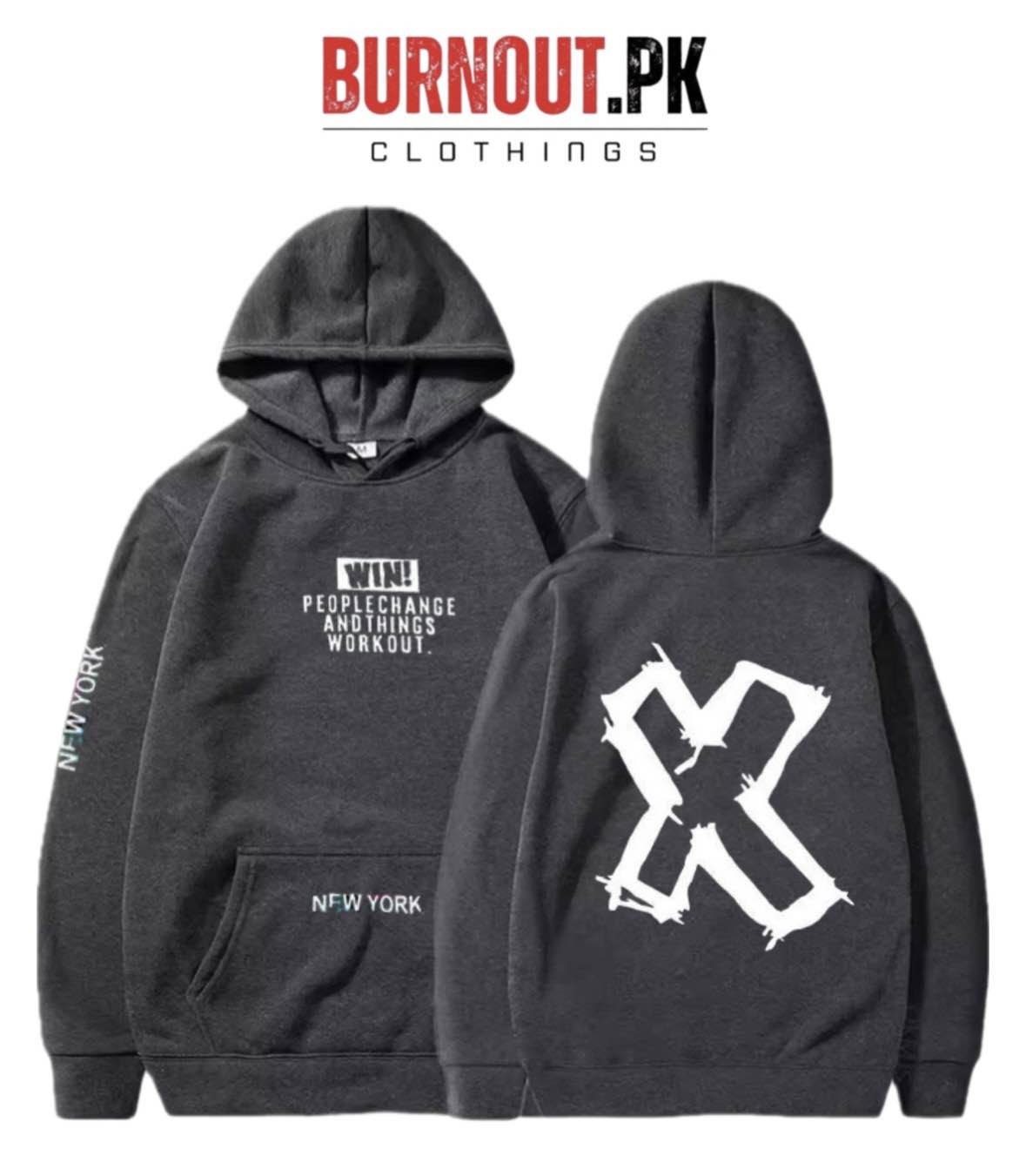 BURNOUT.PK NEW TRENDY WINTER COLLECTION PREMIUM QUALITY FRONT BACK PRINTED HOODIES FOR MENS AND WOMENS