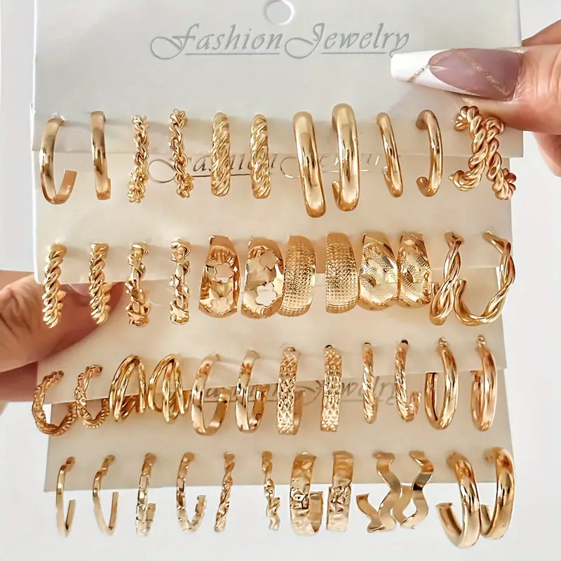 24-Pair Vintage-Inspired Small Hoop Earring Set for Women Elegant Geometric Iron Ear Ornaments for Daily Wear  2024 Jewelry