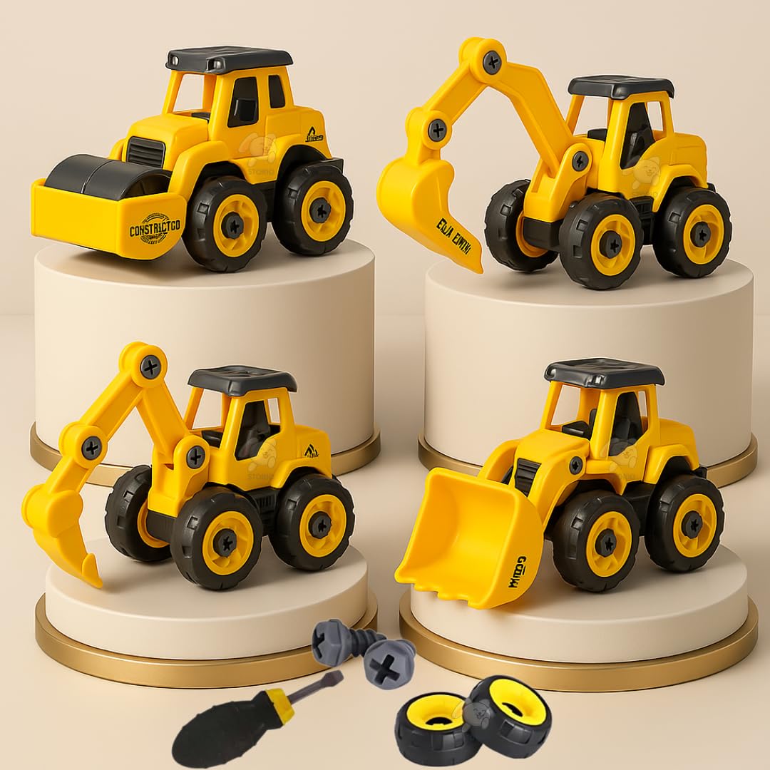 Mechanical DIY Construction Engineering Car Toy Set of 4 | Kids STEM Sand Toys for Toddlers Age 3-5, Building Sandbox Toys Truck, Birthday Gifts for Boys 2 3 4 5 6 Year Old - Set of 4