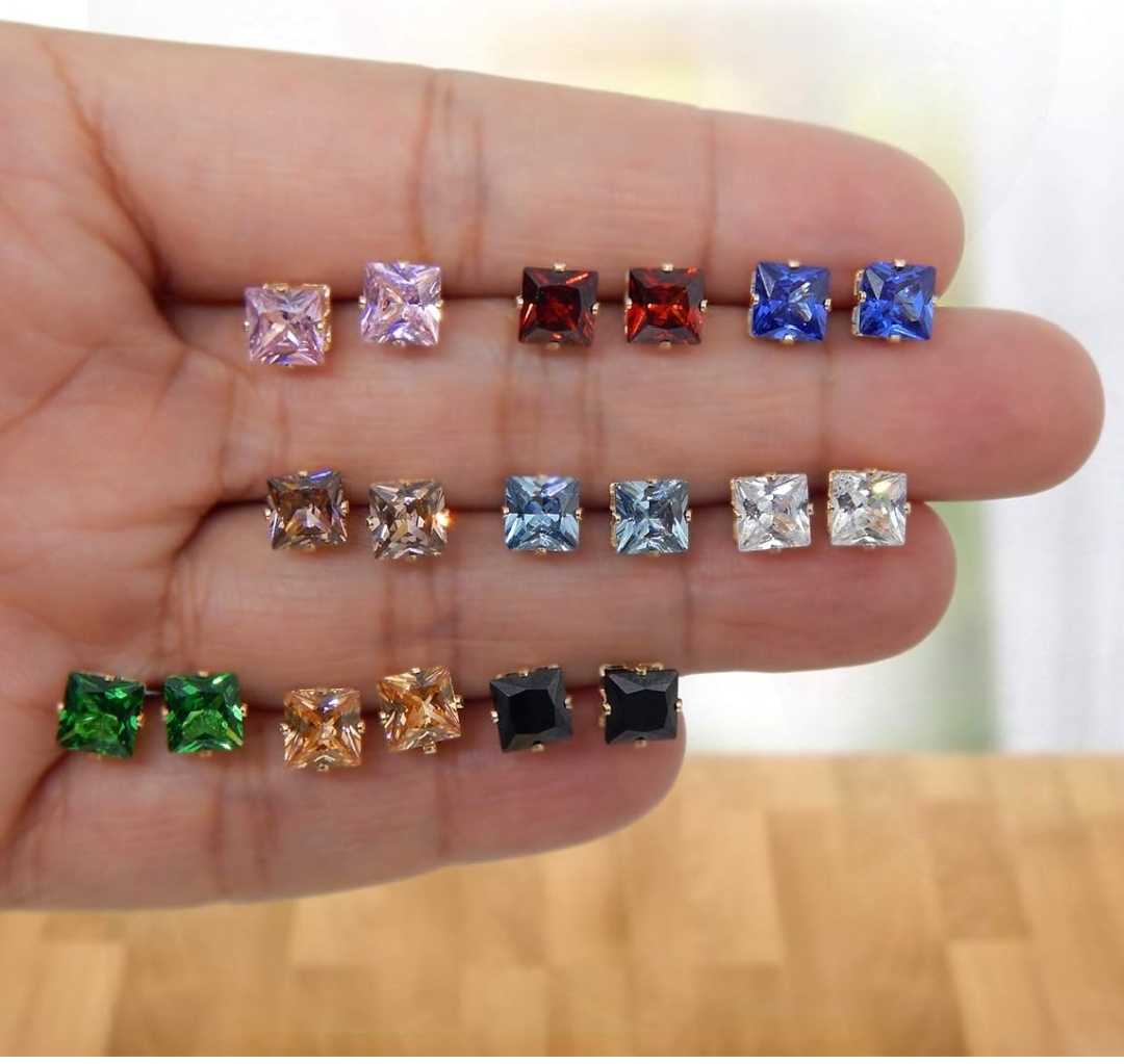 6 Pair/Set Gold Color Earrings Mixed Styles Rhinestone Flower Geometric Heart Star PlasticStud Earrings Set for Women Girls fashion jewellery