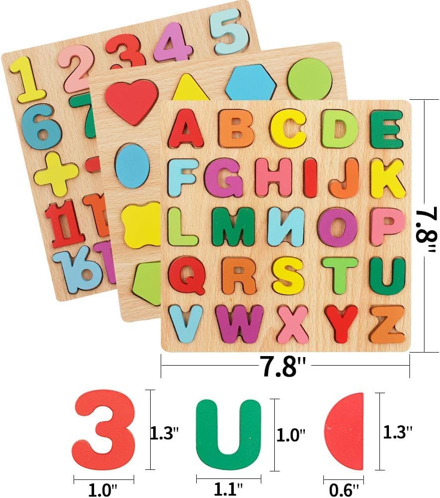 Wooden Puzzle for Toddlers  Alphabet Number Geometric Puzzle ABC Learning Toys Montessori Preschool Educational Gift Learning Letter Puzzles Board for Kids 3+