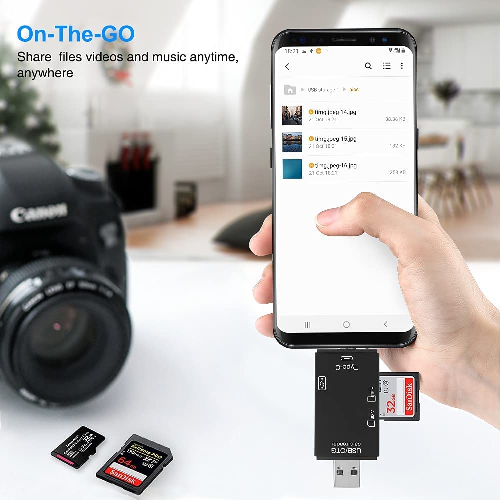 6 in 1 OTG SD Card Reader USB C/Micro/USB Memory Card Reader Camera Viewer, USB 3.0 SD Card Reader Adapter Used for SD-3C SD Micro SD TF SDXC SDHC MMC RS-MMC Micro SDXC Micro SDHC UHS-I