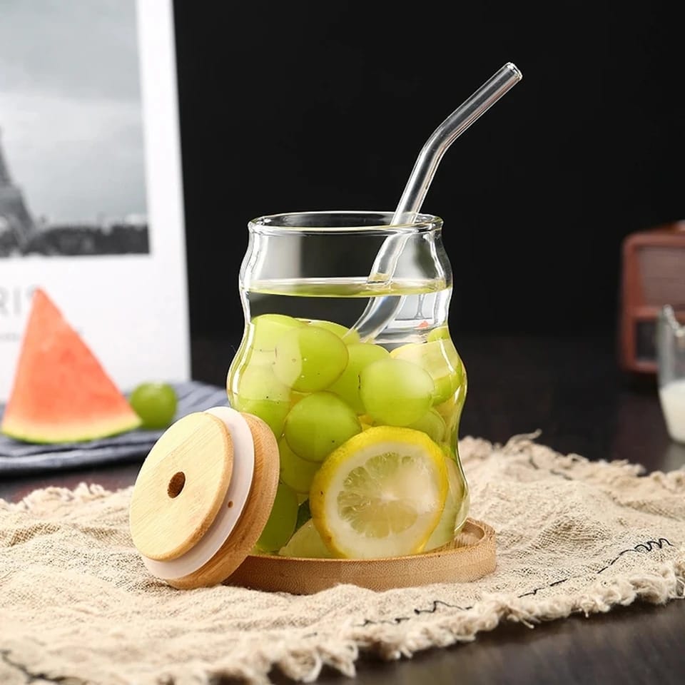 Ribbed Glass Sipper with Straw product photo — SimpleCartStore