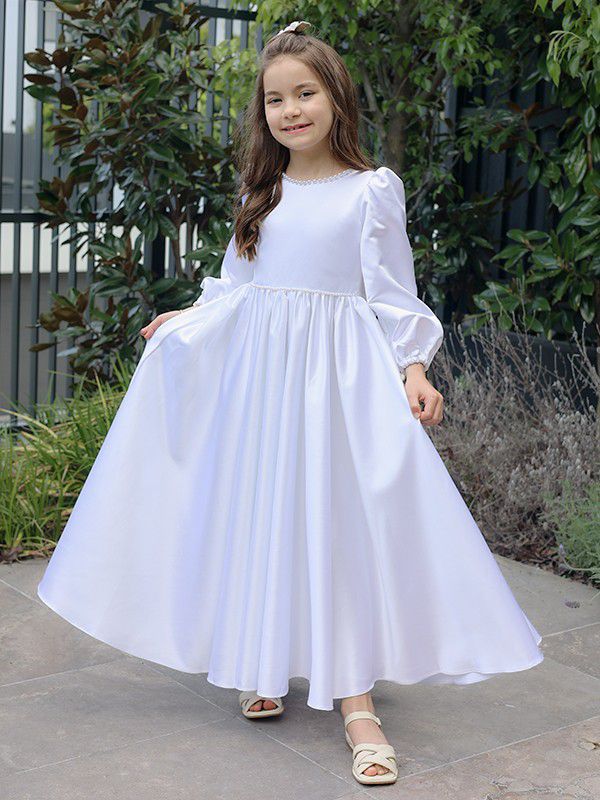 Pearl Beaded Lantern Sleeve Maxi Dress For Girls