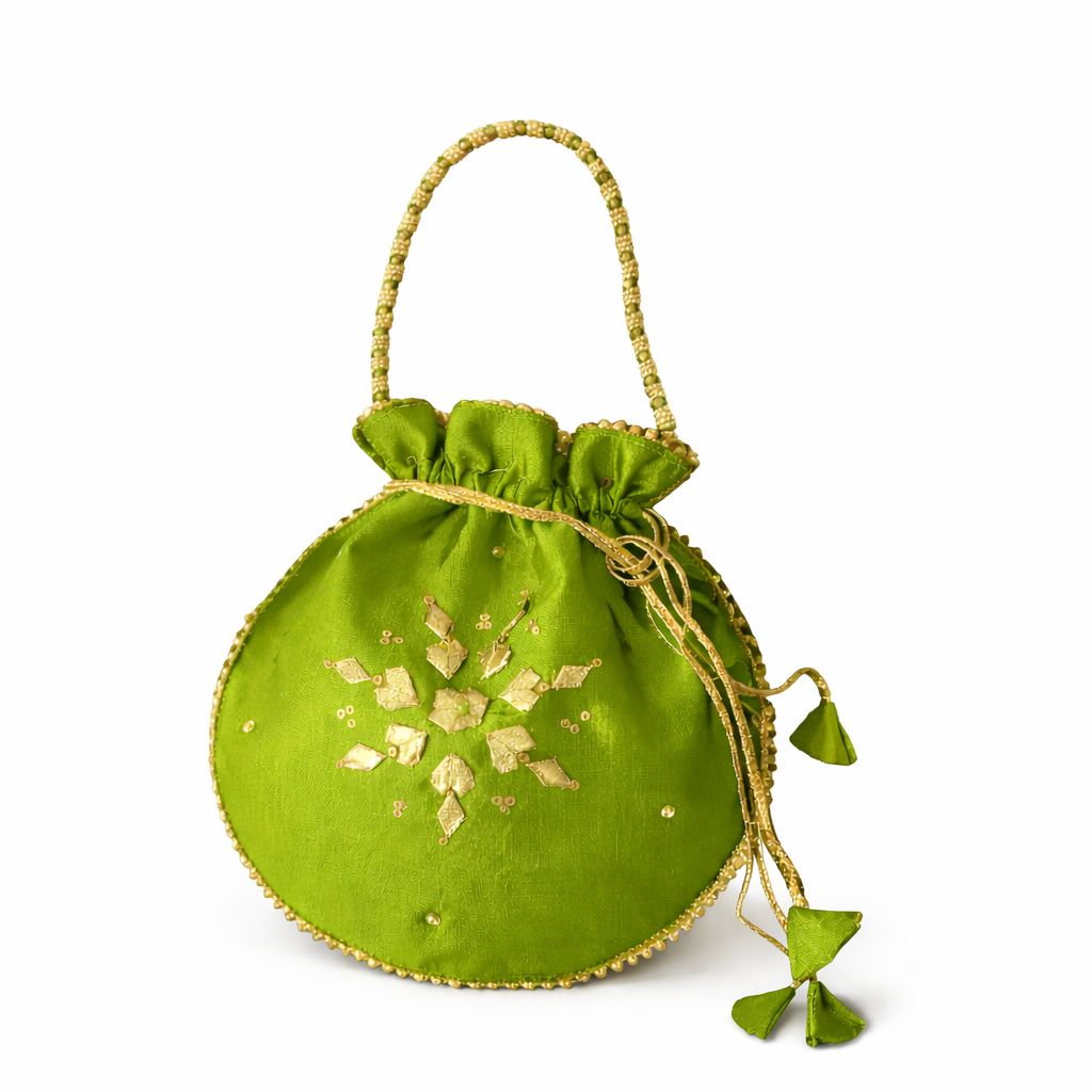 Fancy embroidered clutch/potli bag for wedding parties designer traditional potli gol bag with Handmade Gota work