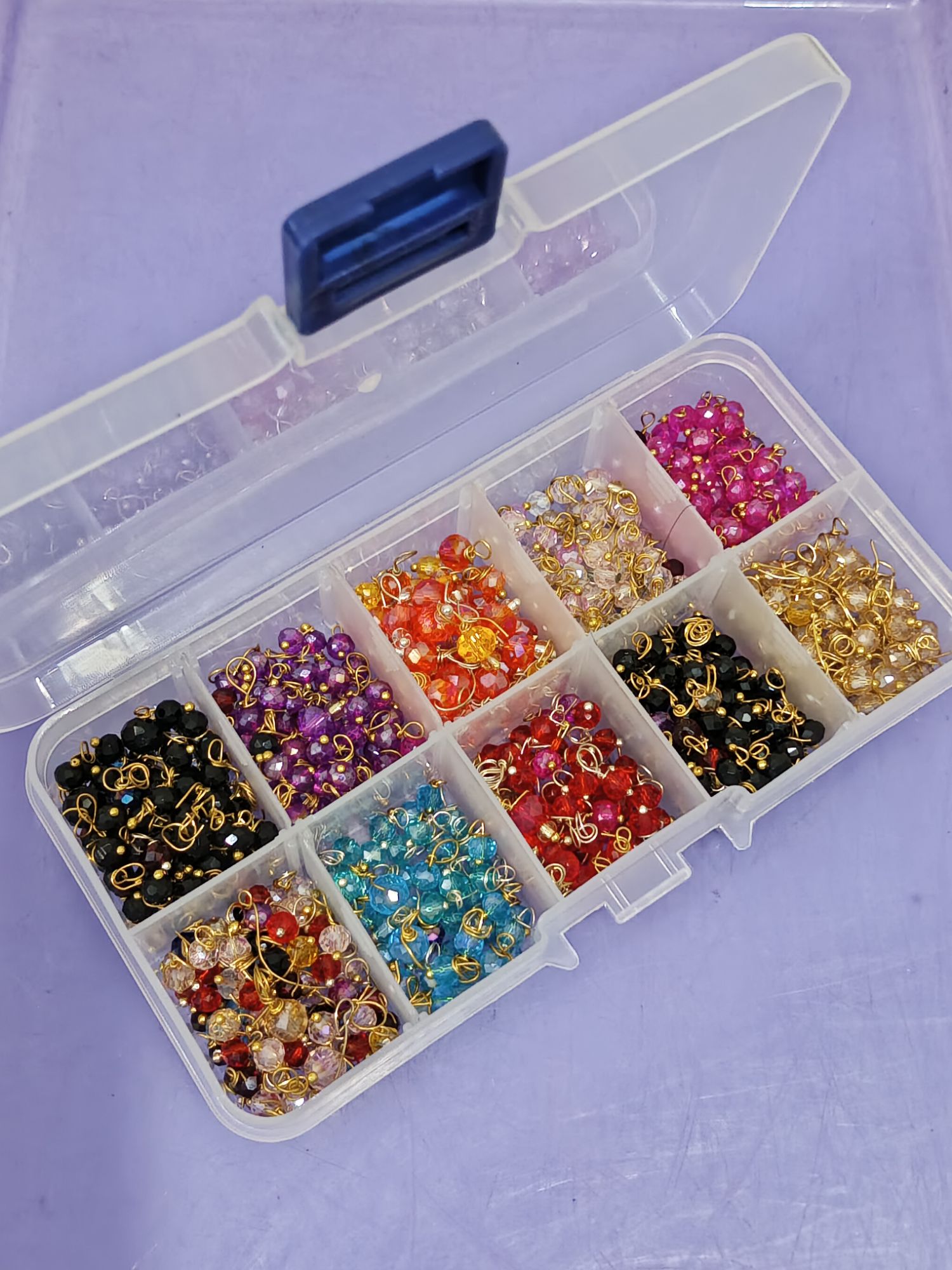 1000 Pcs/ 10 Grid 4mm Gajra Beads Making Kit Diy Hand Made Jewelry Kit With Loreal Beads Each Grid Has 20 Gm Beads -Gajra (Mongra )  Beads Kit For Making Bracelate Jewelry Etc