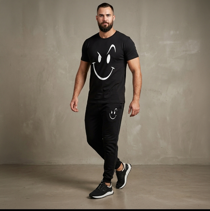 Fashionable Trendy Multicolor Happy Face Summer Track suit for Boys and Men