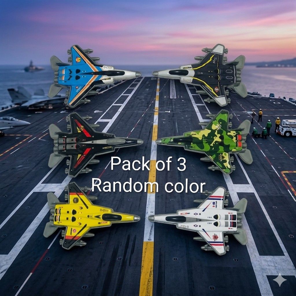 Pack of 6 Diecast Metal Fighter Jets Toy Set - High Quality Friction Powered Pull Back Aeroplanes for Kids - Miniature Military Aircraft Model Collection