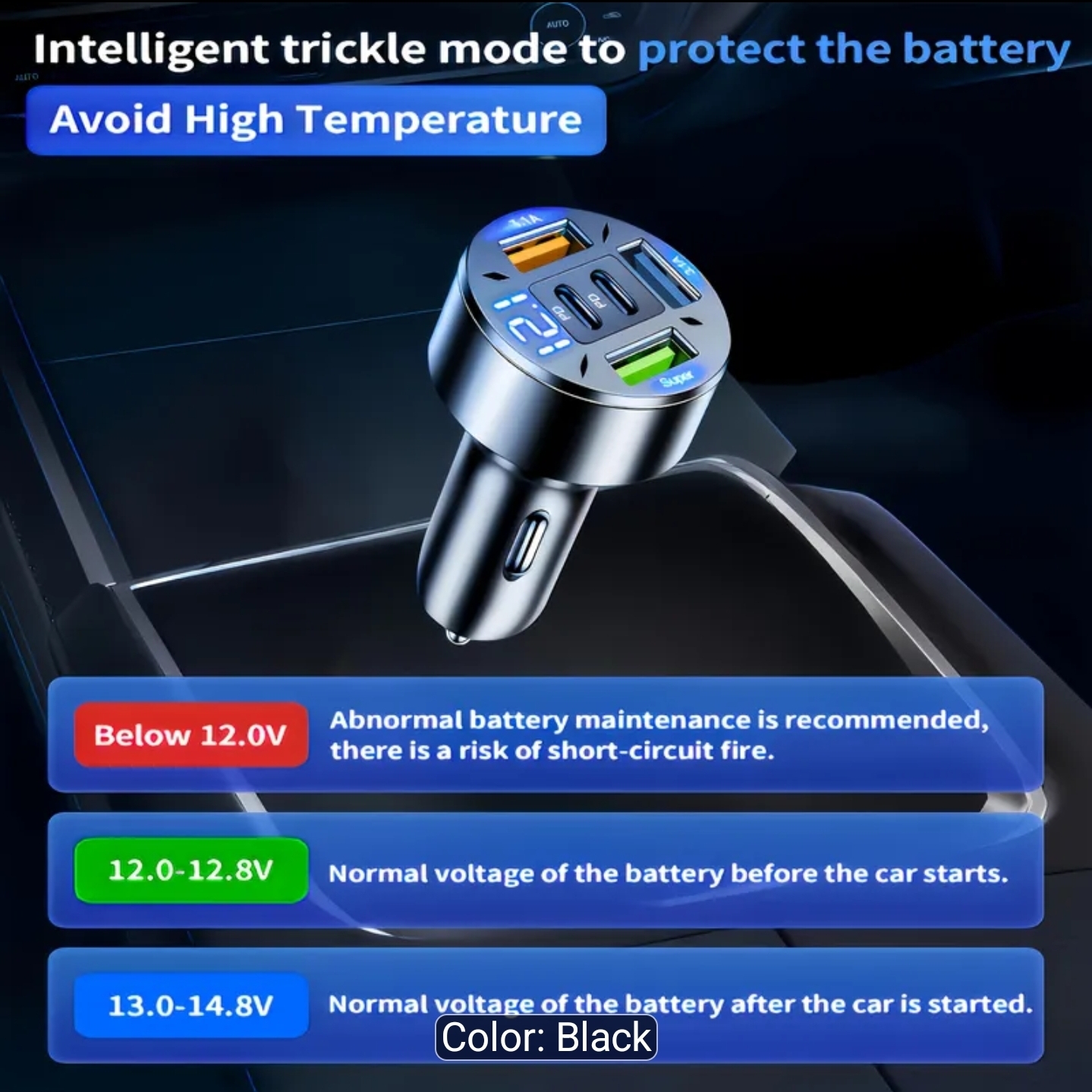 2026 Upgraded Fast-Charge Digital Display Car Charger | Features 2 PD and 3 USB-C Ports, Portable, Designed for Drivers and Passengers, Wireless Charging Adapter, Travel-Friendly