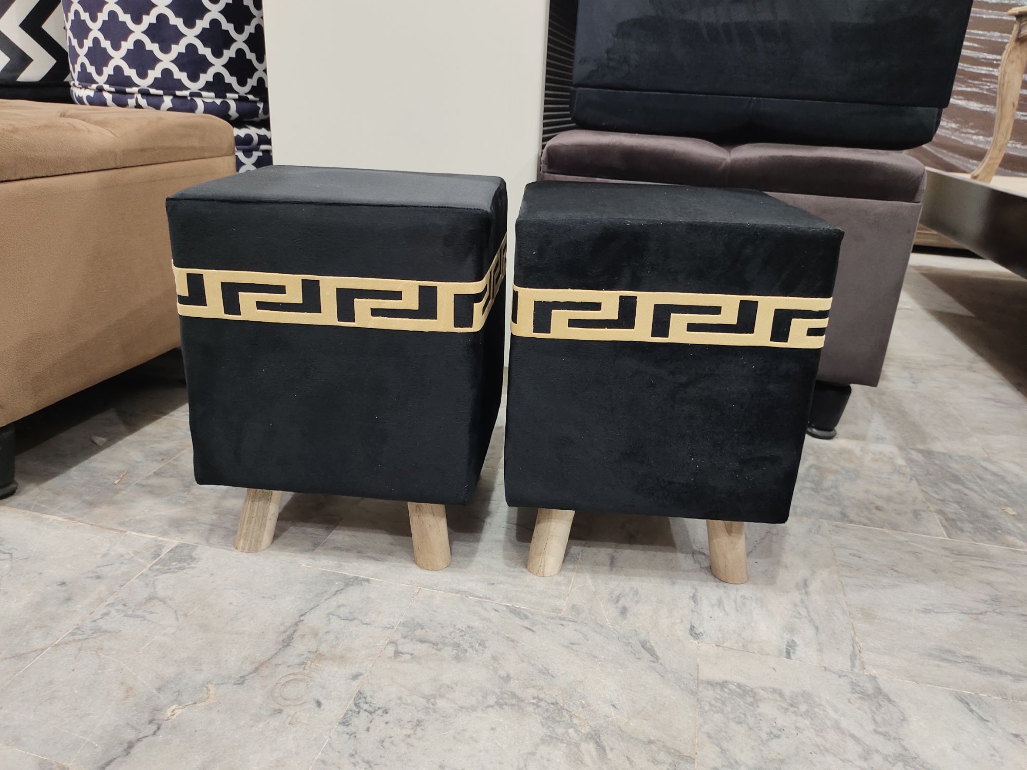 ottoman stools pair velvet stuff sofa chair stool living room bedroom stools (pack of 2)