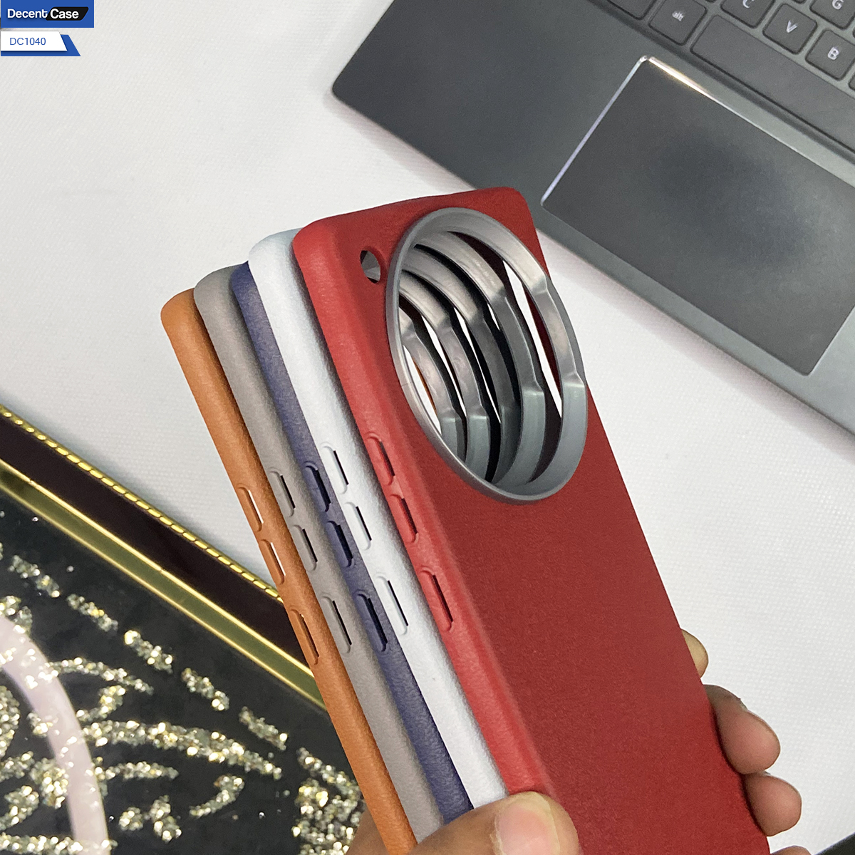 Infinix Zero 40 Cover - Light Gray - New Leather Texture Metal Ring Phone Case – Slim Soft Protective Back Cover