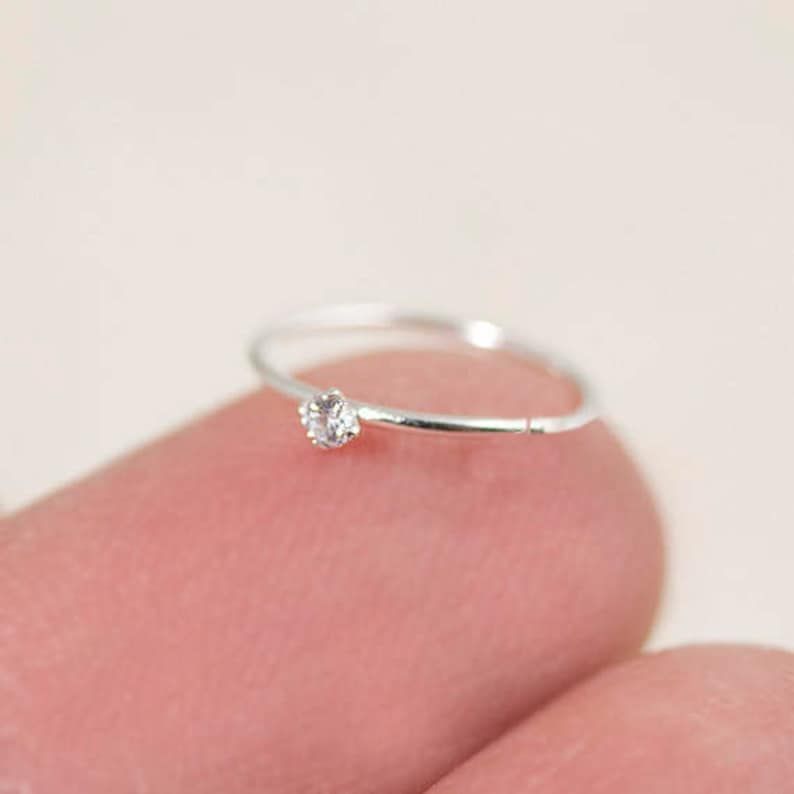5 Pcs Silver Color Stainless Steel Nose Ring Single Stone Nose Pin For Pierci...