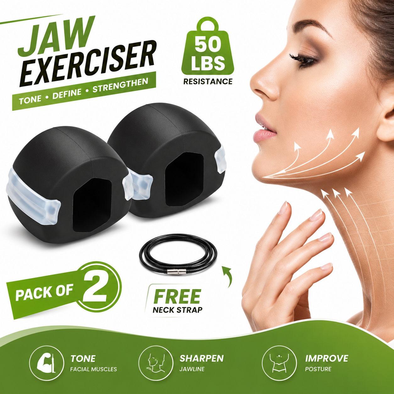 Pack of 2 Jawline Exerciser Ball Jawline Shaper chew for men & women reduce double chin with free Rope and Plastic Box -60lbs resistance level Denovo Mart